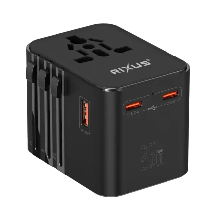 Rixus wereldreisstekker 25 W met 3 USB-poorten