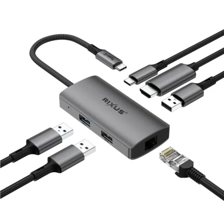 Rixus USB-C-hub met HDMI en ethernet